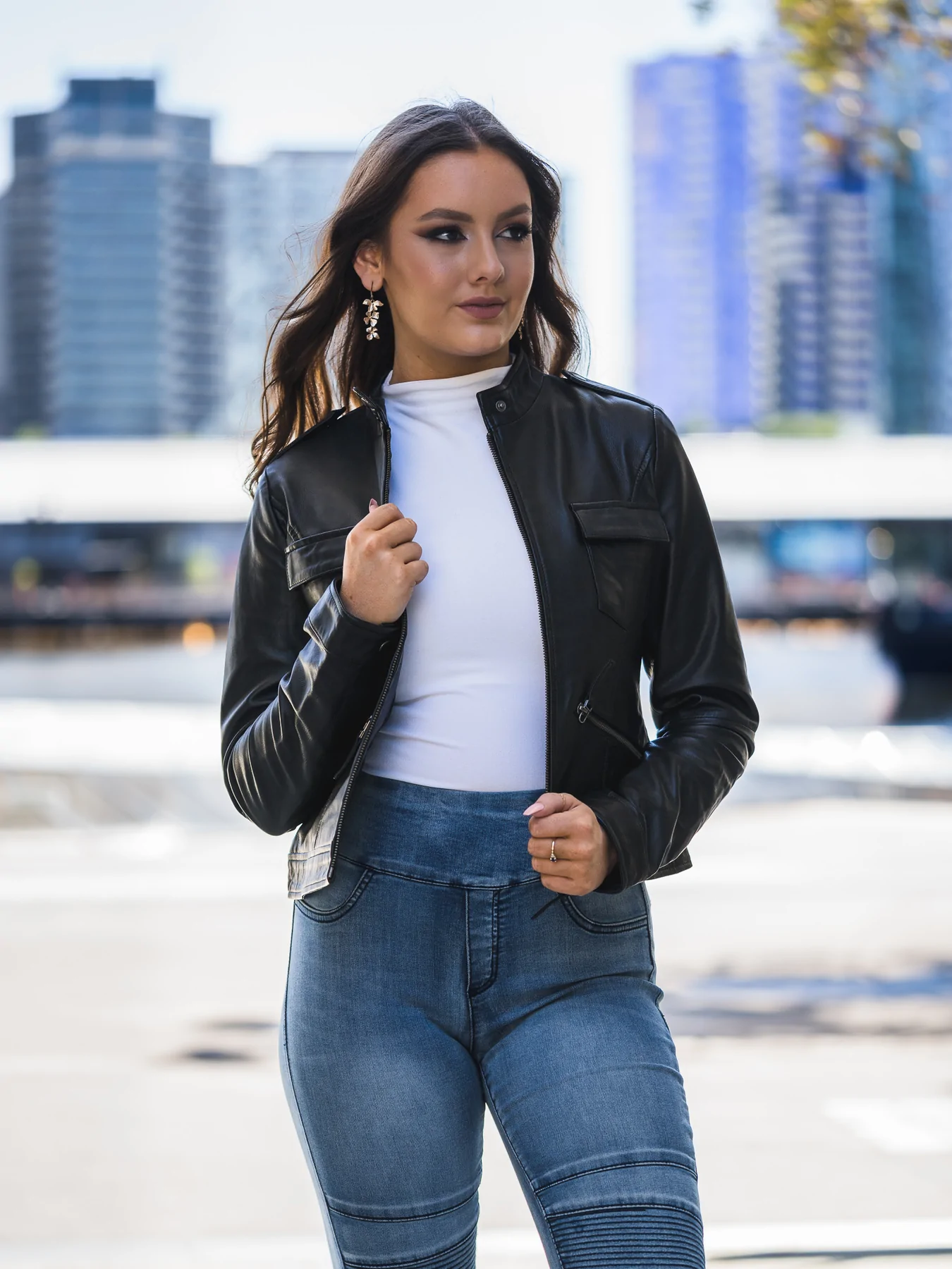 Women's Black Leather Fashion Jacket - Image 2