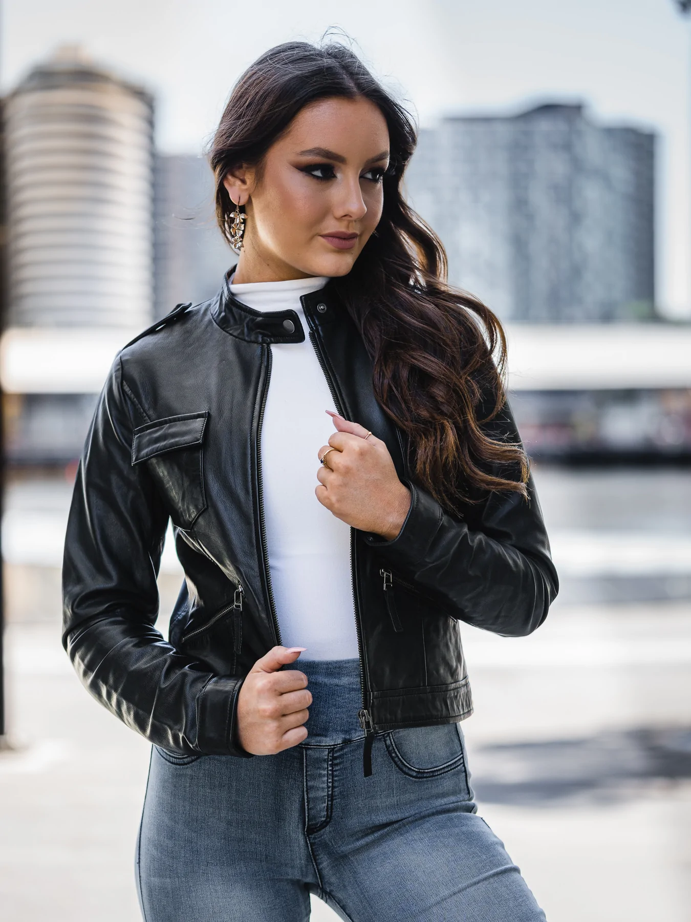 Women's Black Leather Fashion Jacket - Image 4