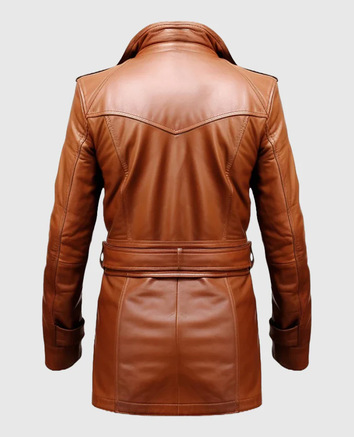 Men's Long Genuine Leather Trench Coat - Image 2