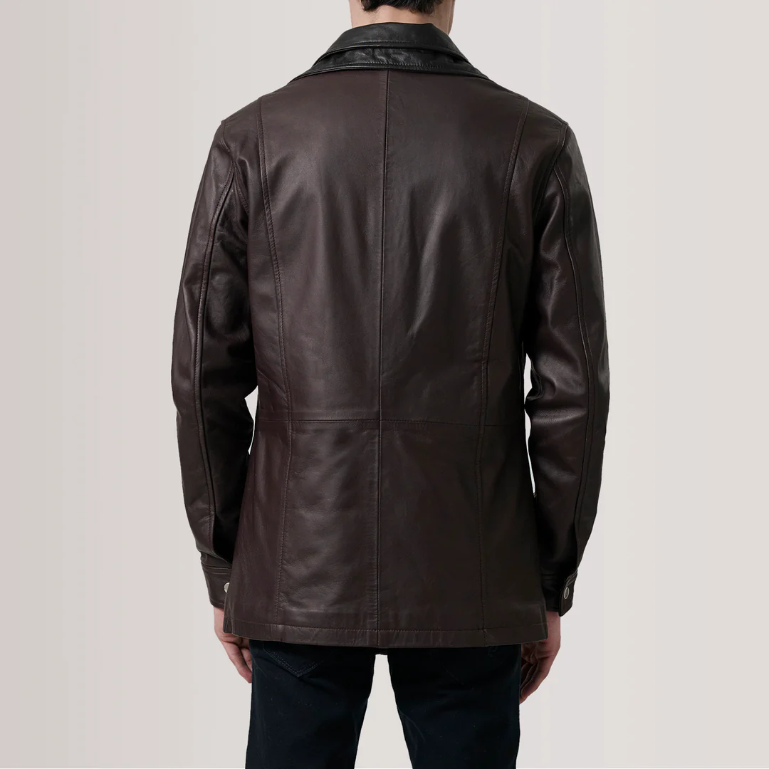Connor Maroon Leather Coat - Image 2