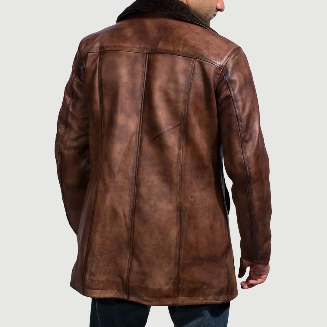 Cinnamon Distressed Leather Fur Coat - Image 2