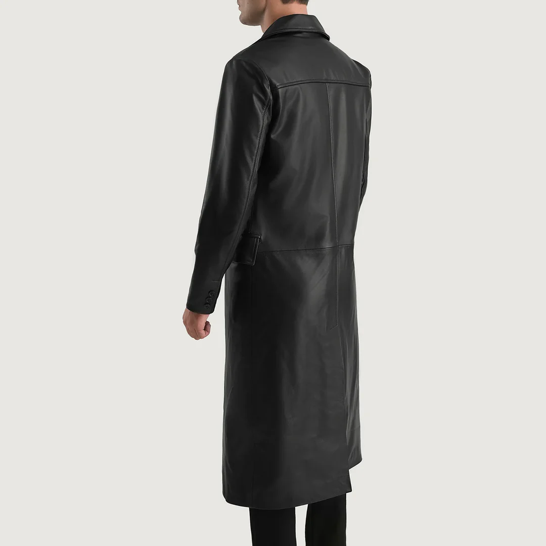 Delmar Black Leather Double Breasted Coat - Image 2
