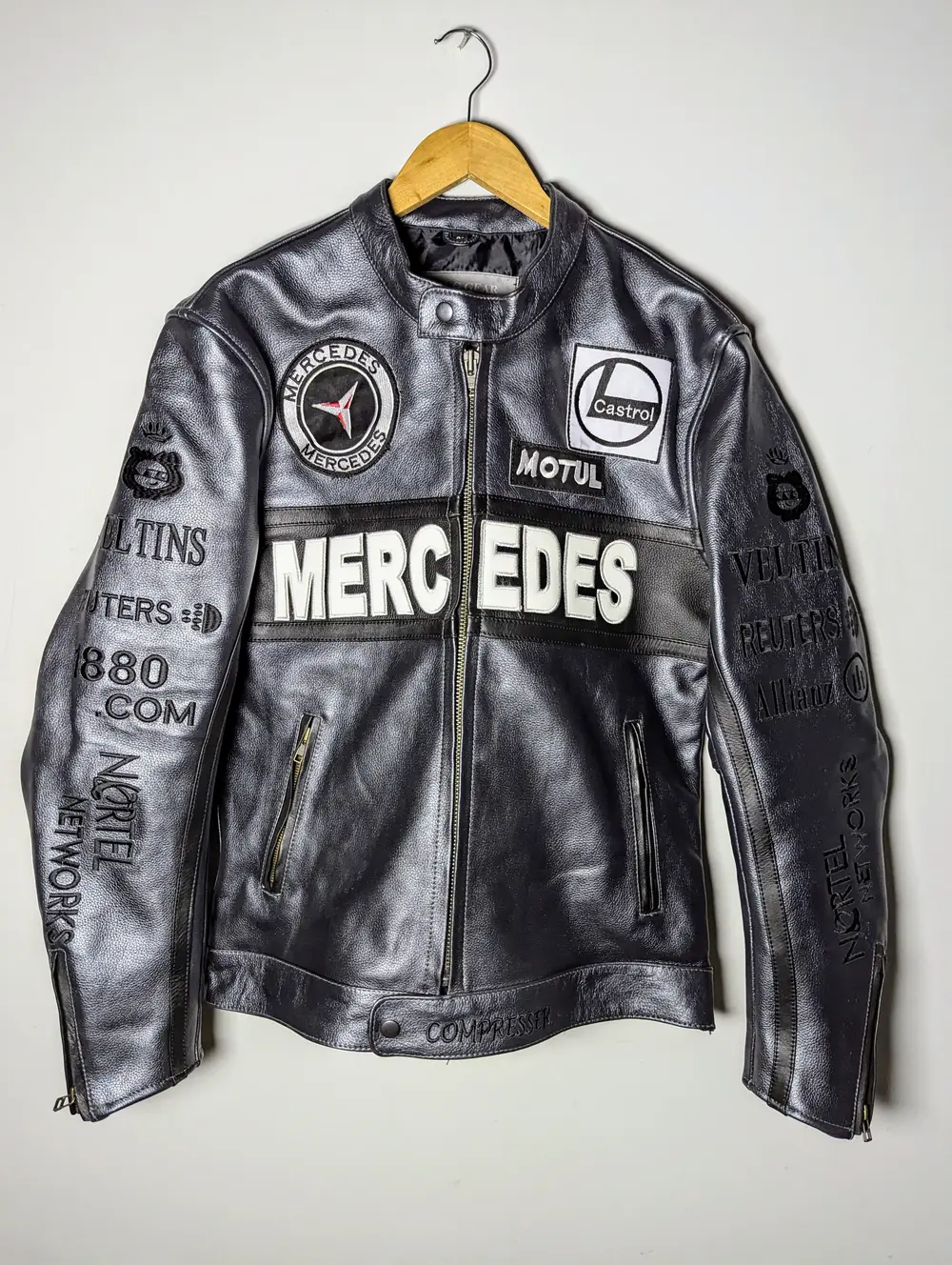 Mercedes Racing Zip up Genuine Cowhide Leather Jacket