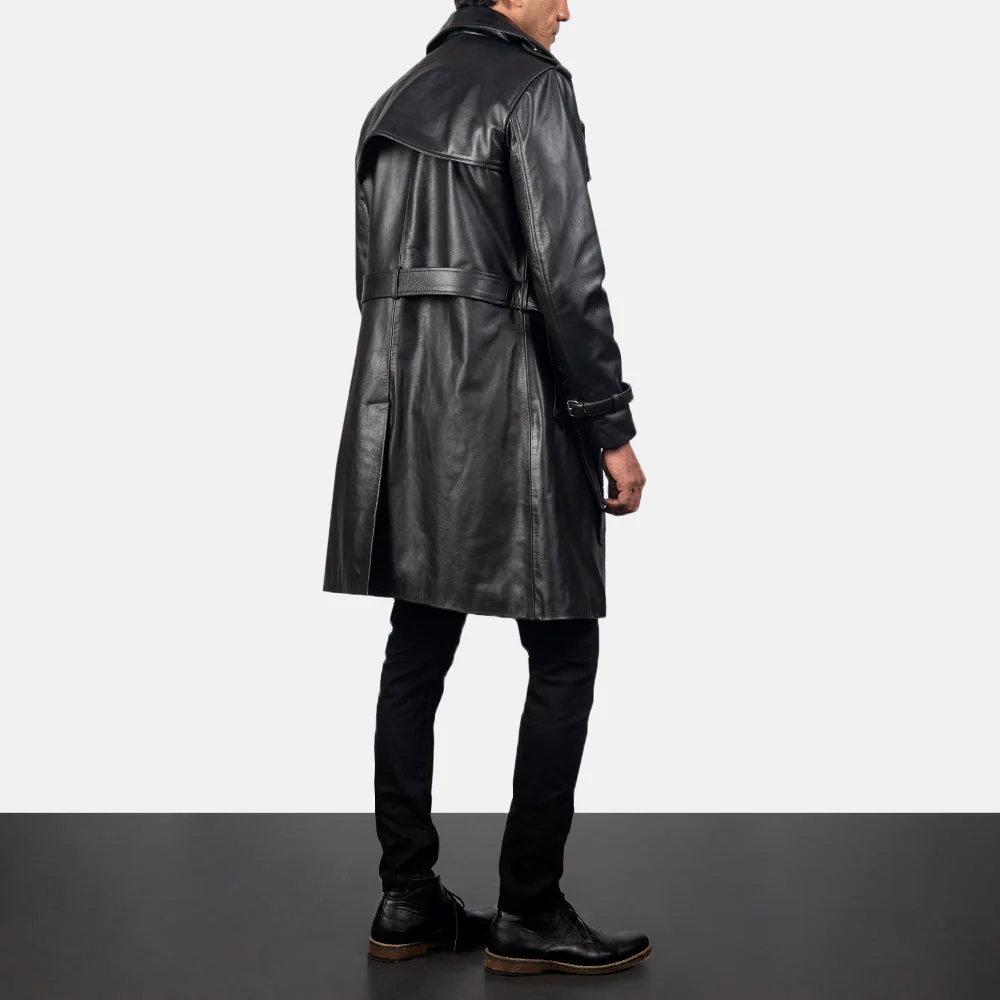 Royson Black Leather Duster Coat - Image 2