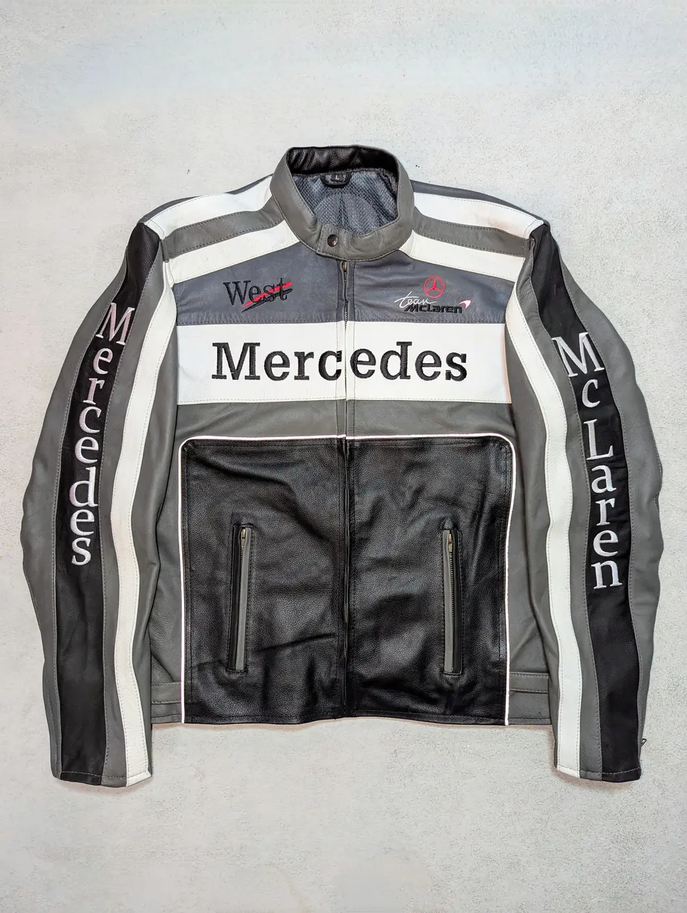 Mercedes McLaren F1 Racing Genuine Cowhide Leather Jacket