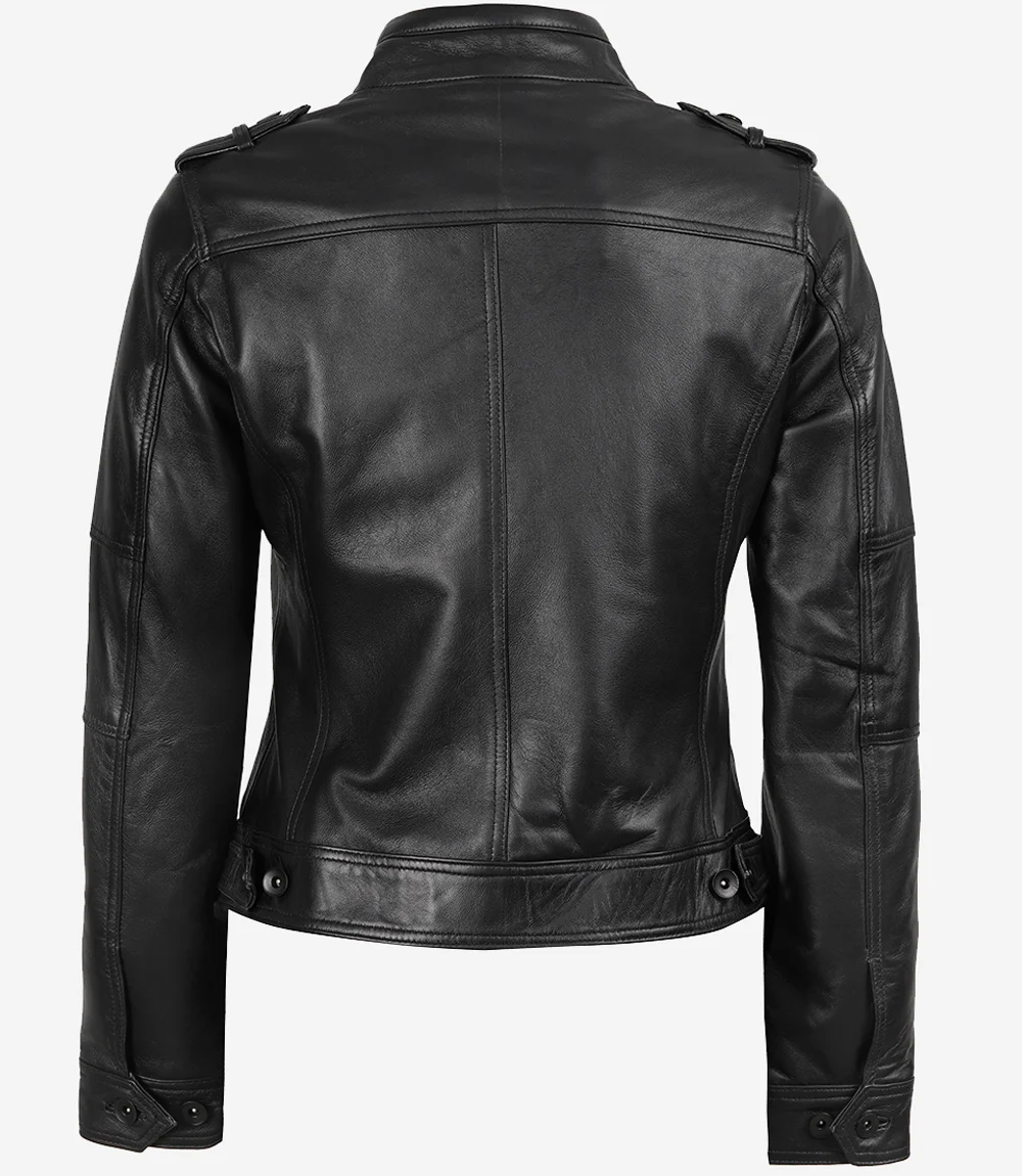 Women's Black Cafe Racer Real Leather Jacket - Image 2