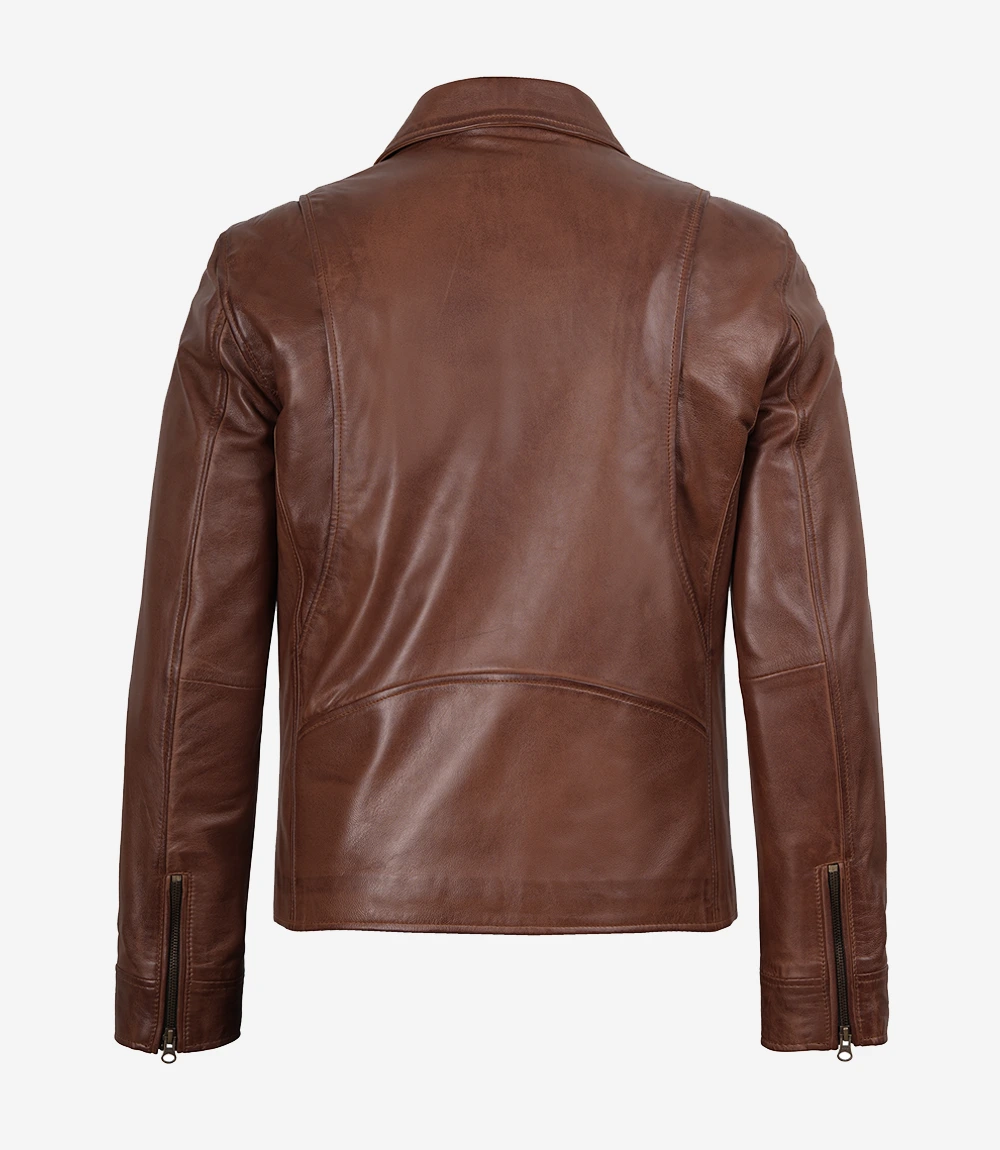 Men's Cognac Brown Leather Jacket - Image 2