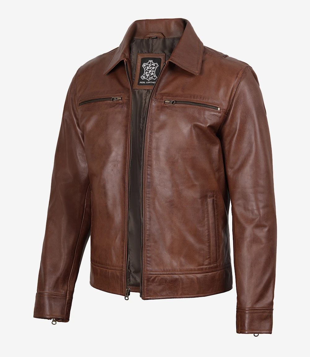 Men's Cognac Brown Leather Jacket