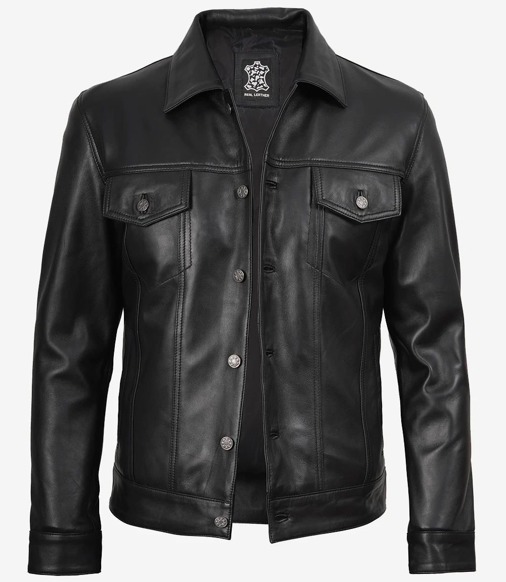 Fernando Black Leather Trucker Jacket