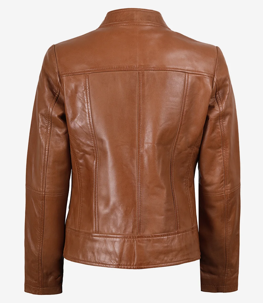 Women's Tan Brown Lambskin Jacket - Image 2
