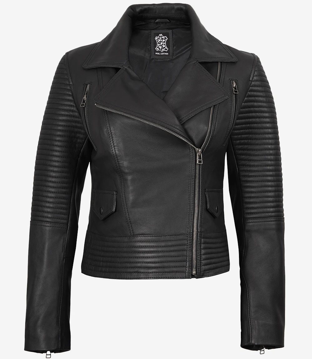 Black Women's Leather Biker Jacket — Low Stock
