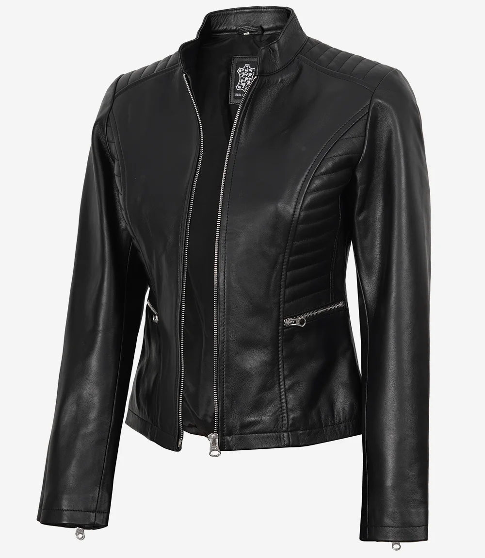 Women's Cafe Racer Black Leather Jacket