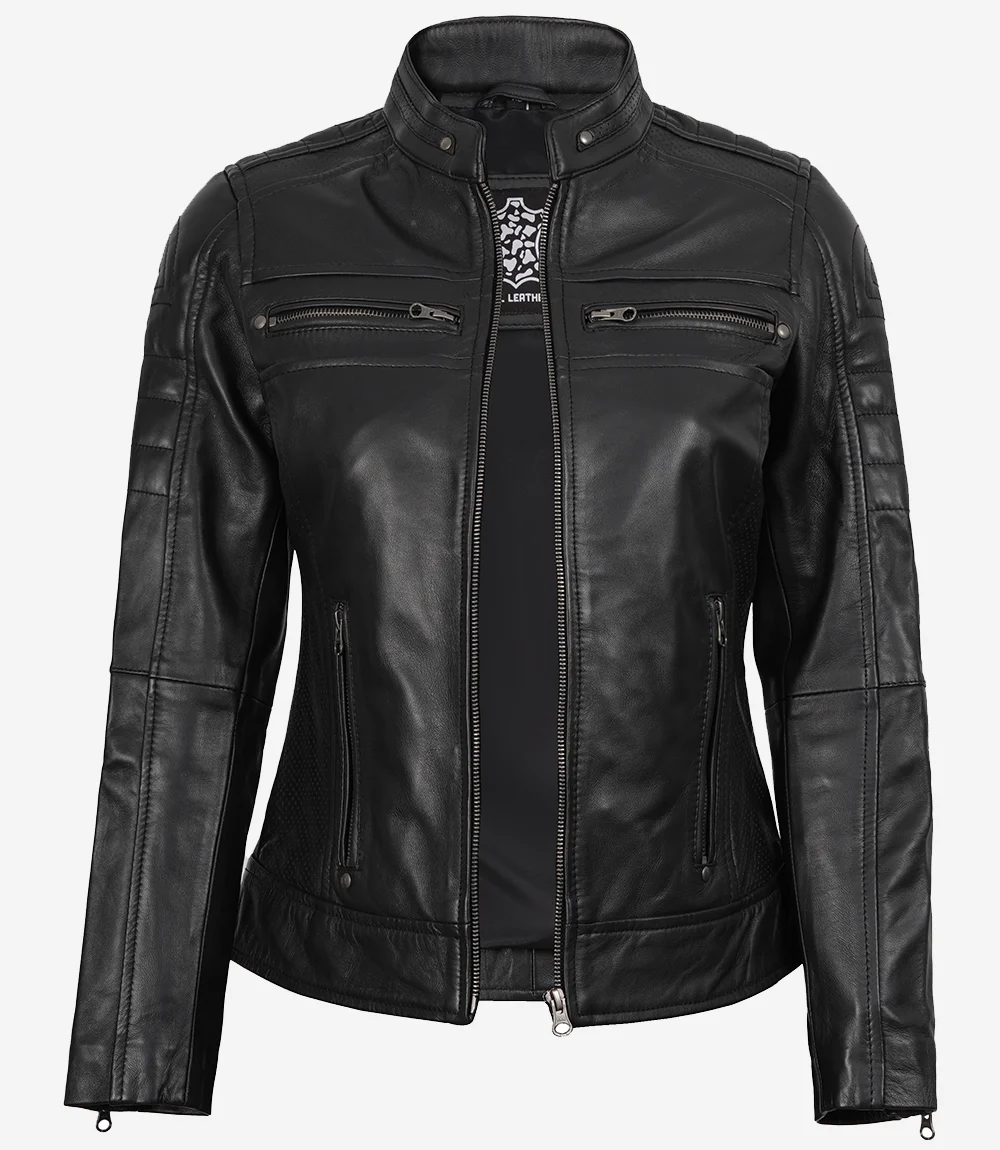 Women's Black Cafe Racer Leather Jacket